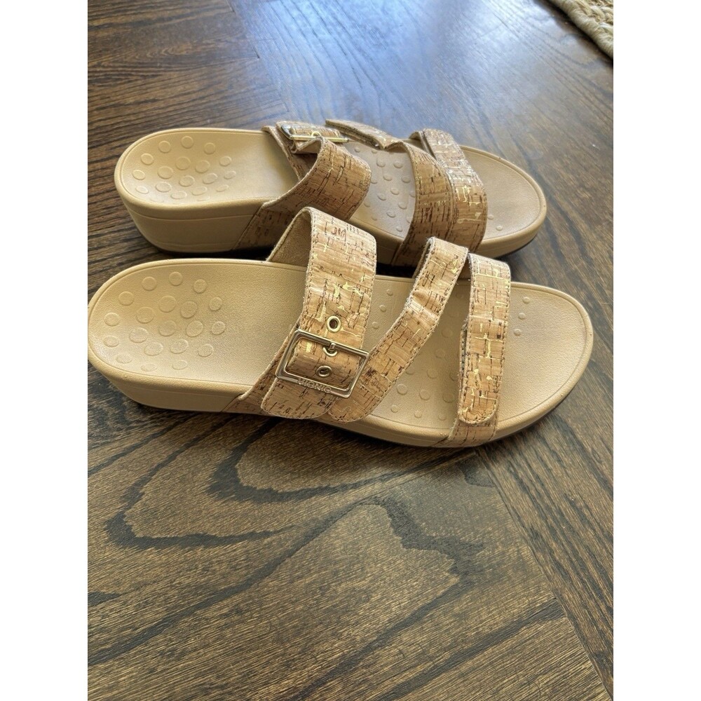Vionic Women’s 11 Pacific Rio Cork Gold Buckle Platform Sandals Beach Vacation